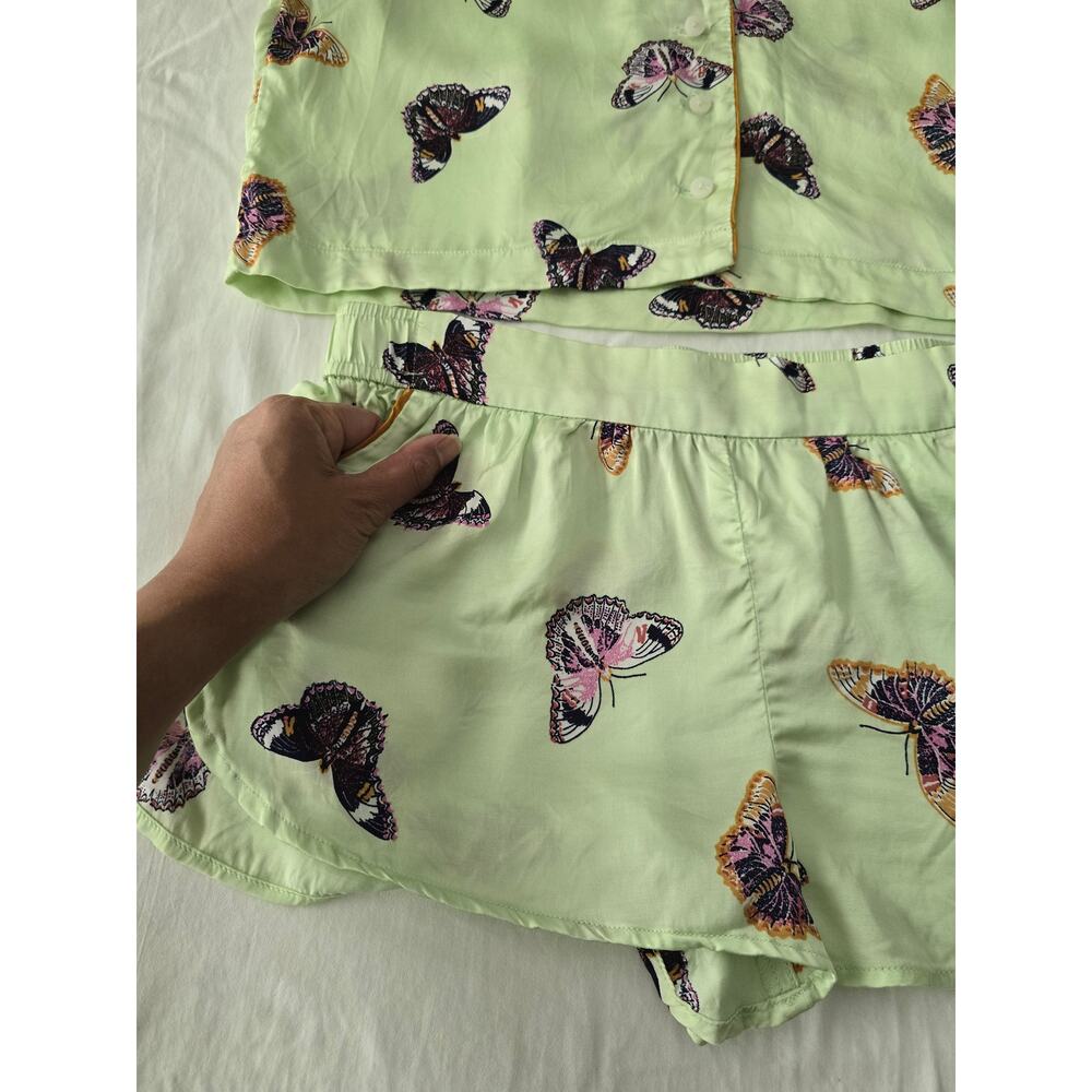 Anthro Butterfly Pajama Set Top S Shorts XS Green Lounge Sleepwear Resort girly - Picture 5 of 15